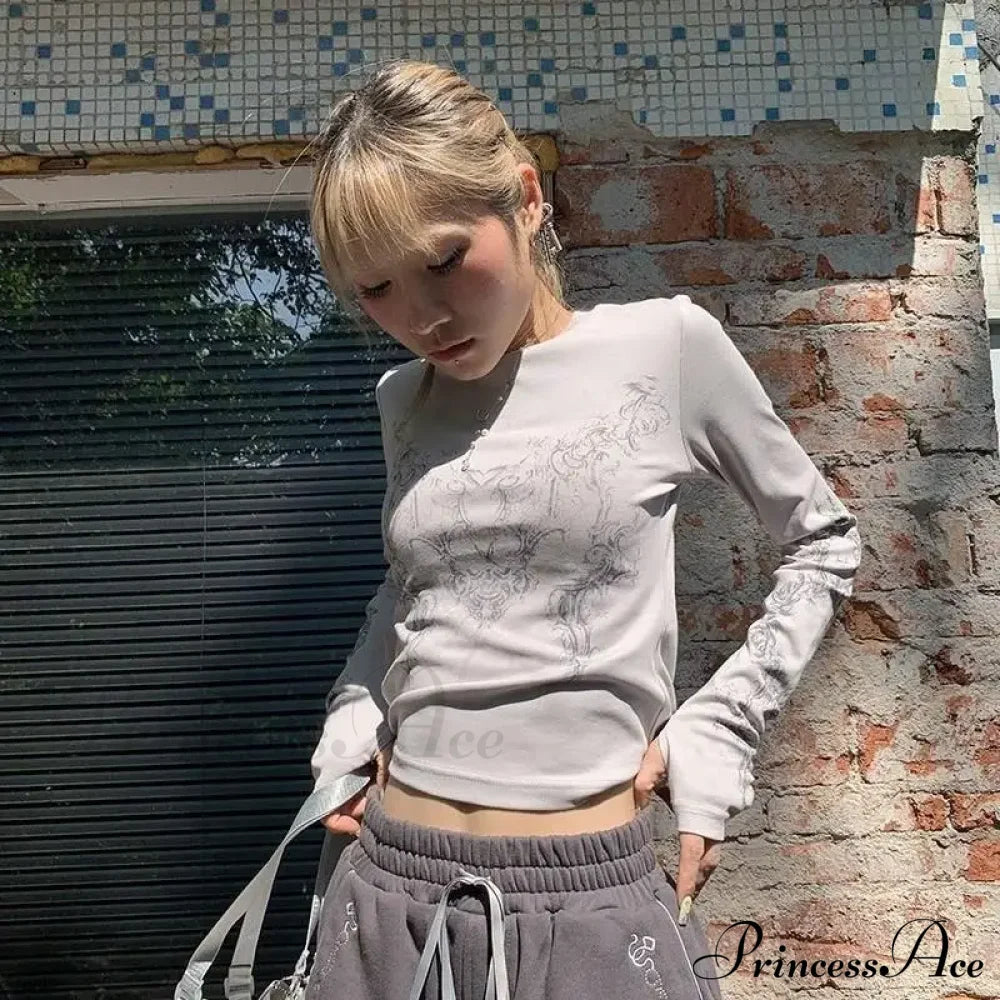 Vintage Y2K Gothic Long Sleeve O-neck Stylish Elegant Trendy Classic Casual Crop Top image 5