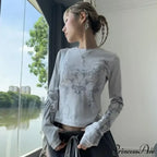 Vintage Y2K Gothic Long Sleeve O-neck Stylish Elegant Trendy Classic Casual Crop Top image 4