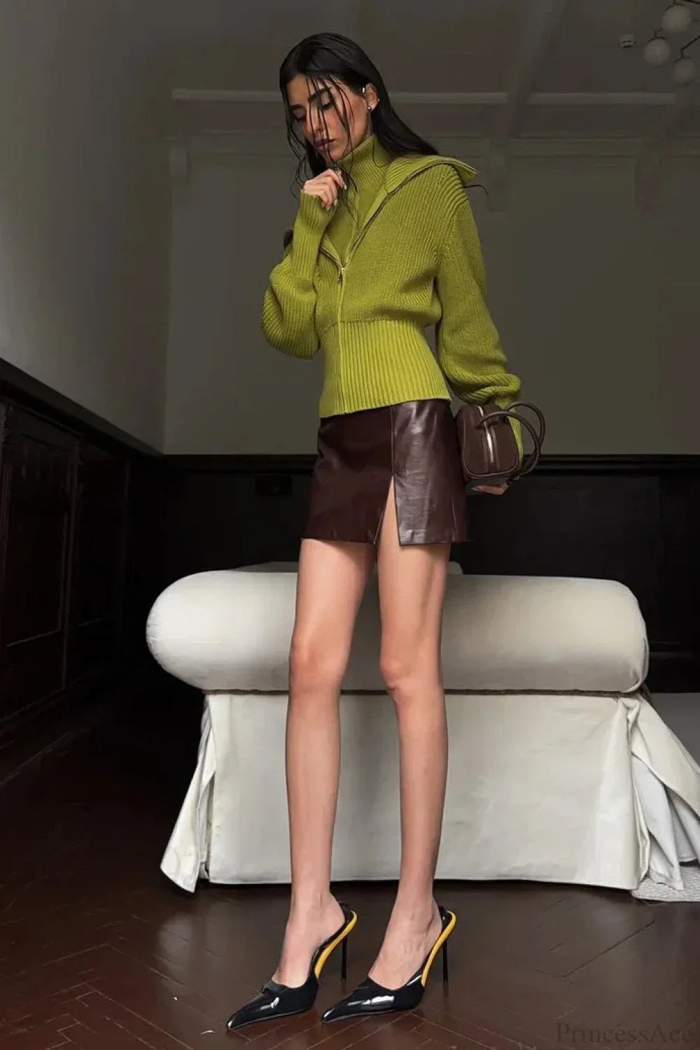 VintageTwo-in-one Solid Wide Lapel Zipper Sweater image 4