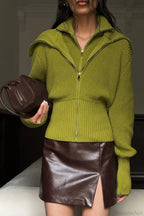 VintageTwo-in-one Solid Wide Lapel Zipper Sweater image 5