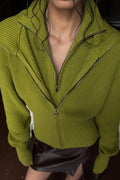 VintageTwo-in-one Solid Wide Lapel Zipper Sweater image 2