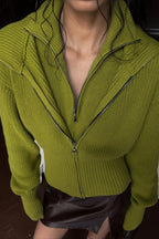 VintageTwo-in-one Solid Wide Lapel Zipper Sweater image 2