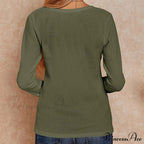 Waffle Neck Tops Knit Henley V for Women image 22