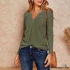 Waffle Neck Tops Knit Henley V for Women image 21