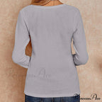 Waffle Neck Tops Knit Henley V for Women image 5
