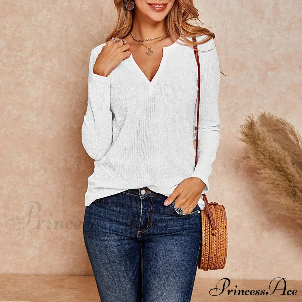 Waffle Neck Tops Knit Henley V for Women image 16
