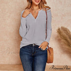 Waffle Neck Tops Knit Henley V for Women image 4