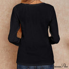 Waffle Neck Tops Knit Henley V for Women image 9
