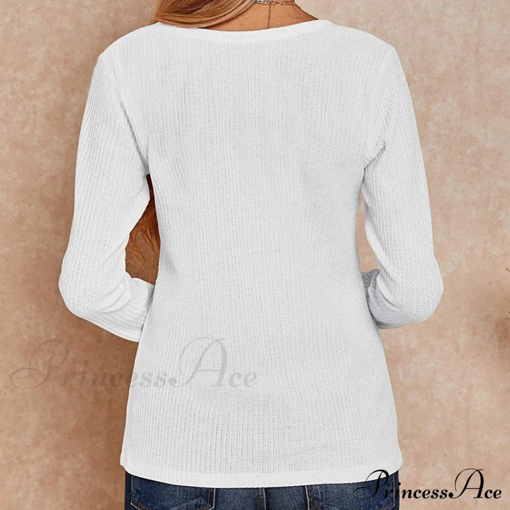 Waffle Neck Tops Knit Henley V for Women image 18
