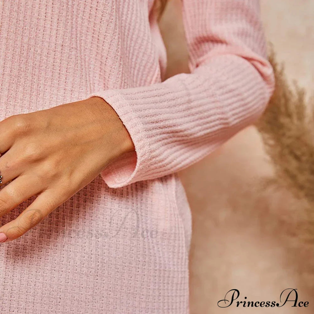 Waffle Neck Tops Knit Henley V for Women image 15