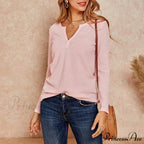 Waffle Neck Tops Knit Henley V for Women image 13