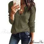Waffle Neck Tops Knit Henley V for Women image 29