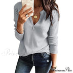Waffle Neck Tops Knit Henley V for Women image 25