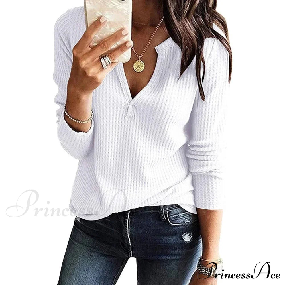 Waffle Neck Tops Knit Henley V for Women image 28