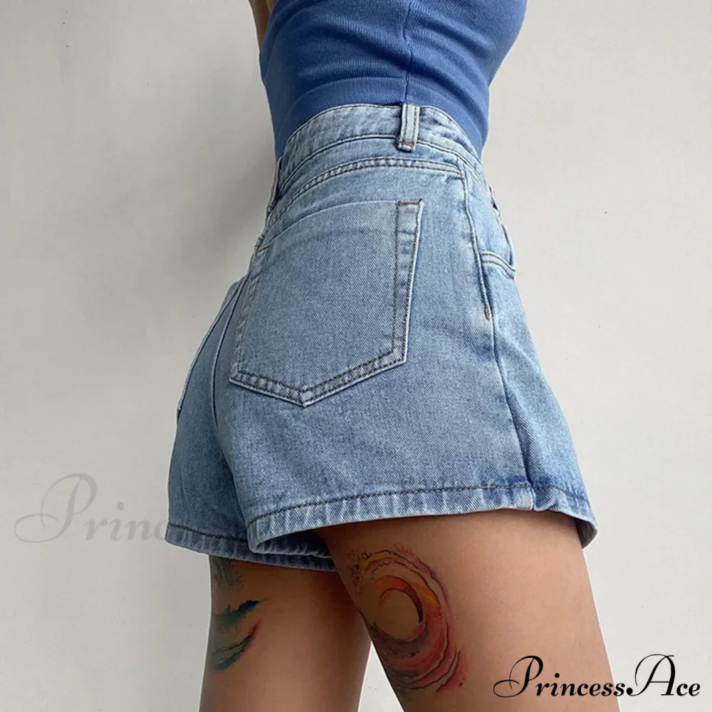 Waist A Line Denim With Light Wash Two Piece Design Chic Slimming Short image 2
