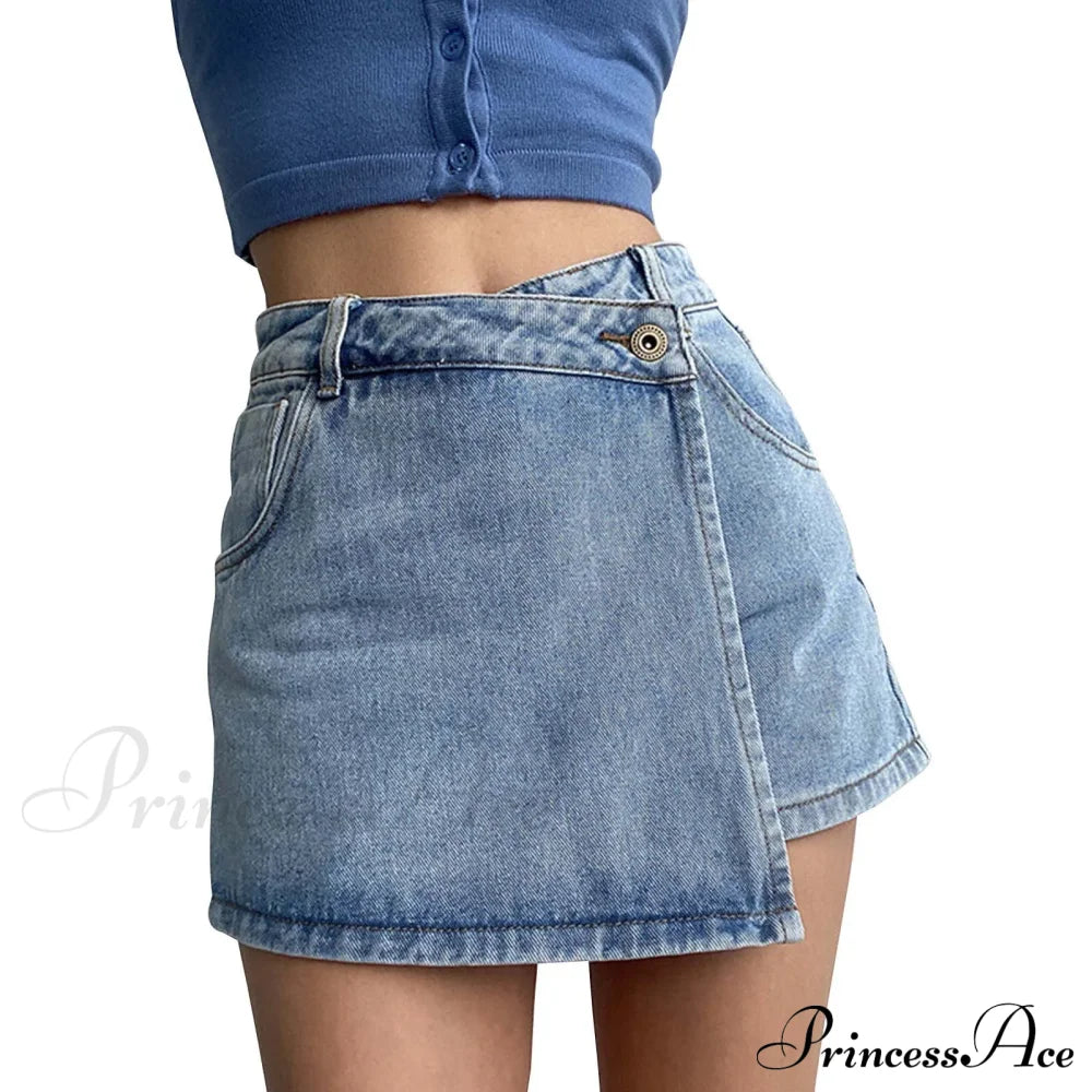 Waist A Line Denim With Light Wash Two Piece Design Chic Slimming Short image 3