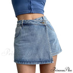 Waist A Line Denim With Light Wash Two Piece Design Chic Slimming Short image 3