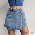 Waist A Line Denim With Light Wash Two Piece Design Chic Slimming Short image 1