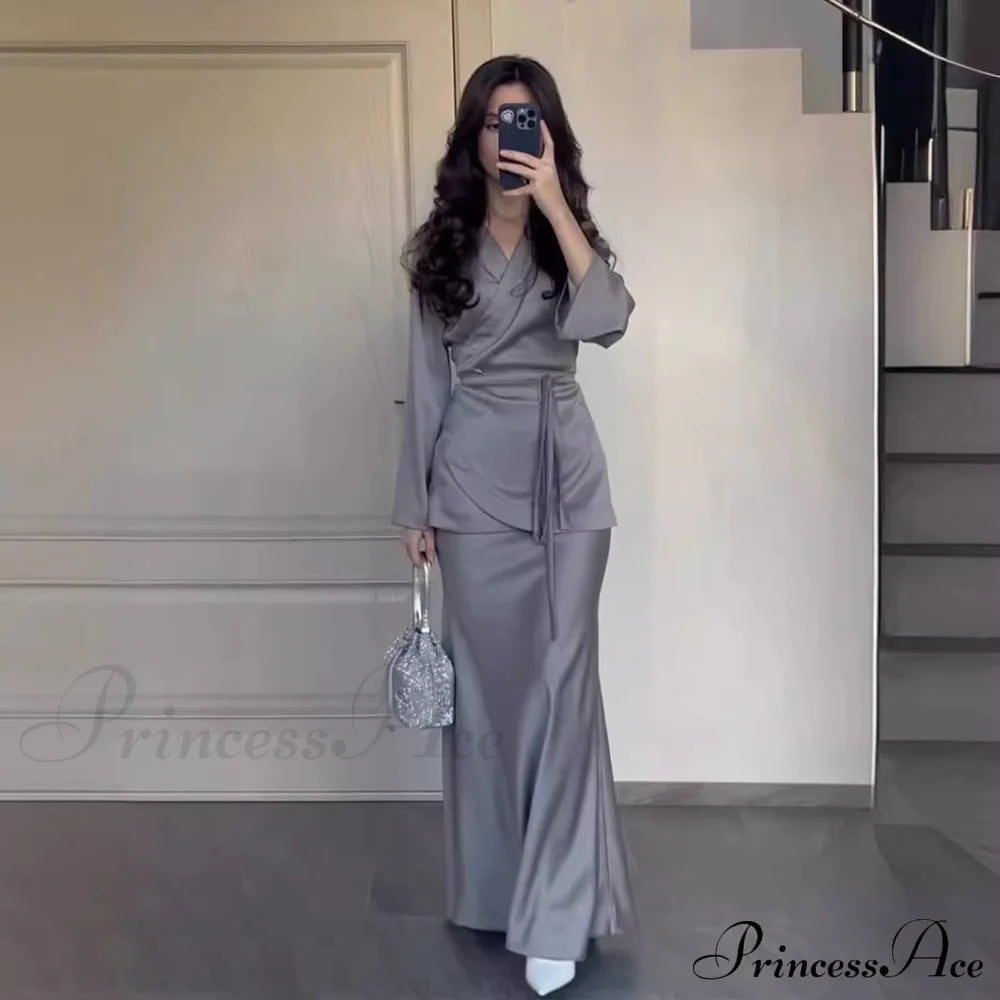 Waist-Accented Long Dress Suit image 1