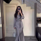 Waist-Accented Long Dress Suit image 3
