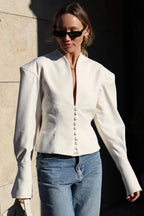 Waist Cinching V Neck Long Sleeve Coat image 2