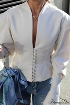 Waist Cinching V Neck Long Sleeve Coat image 3
