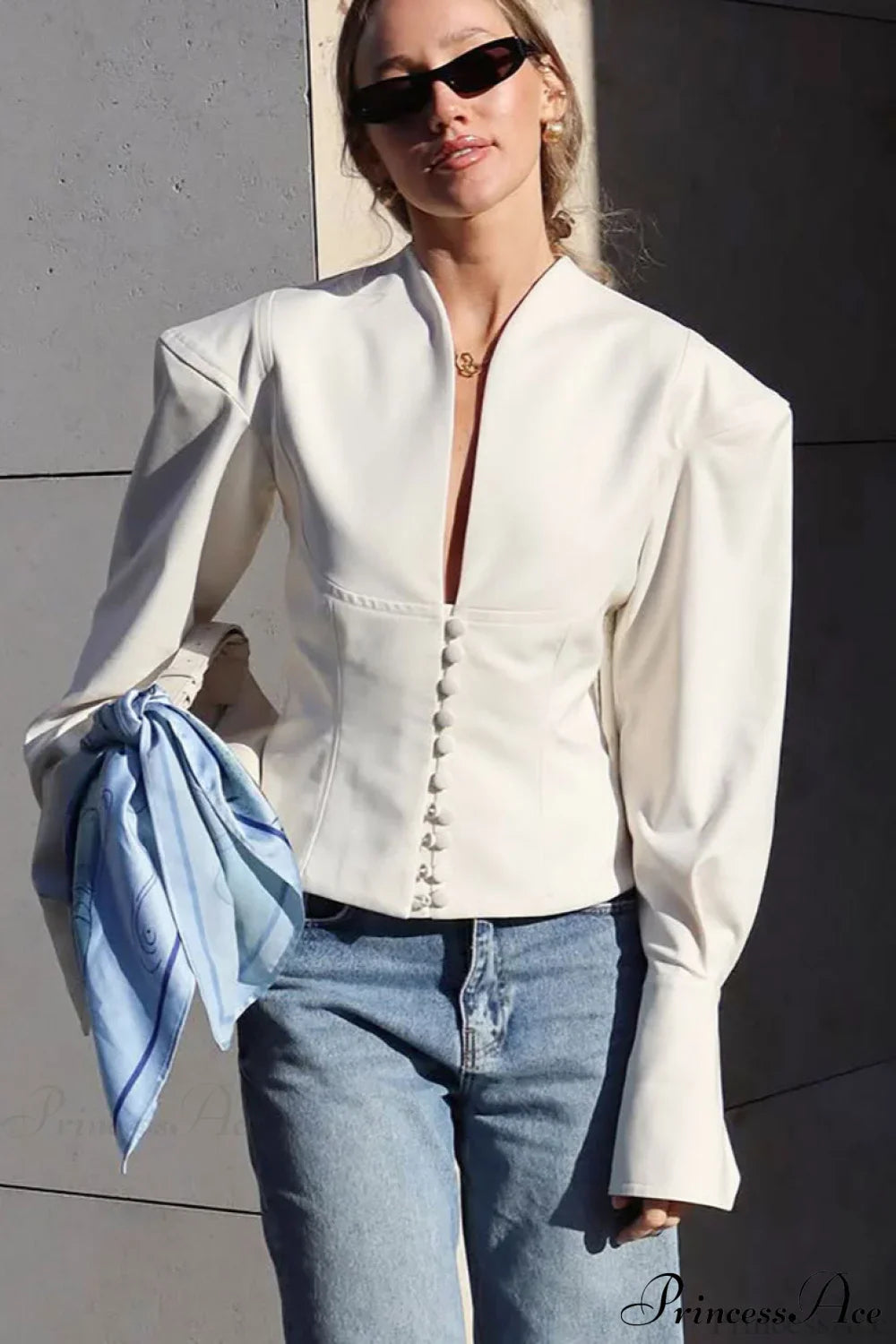 Waist Cinching V Neck Long Sleeve Coat image 1