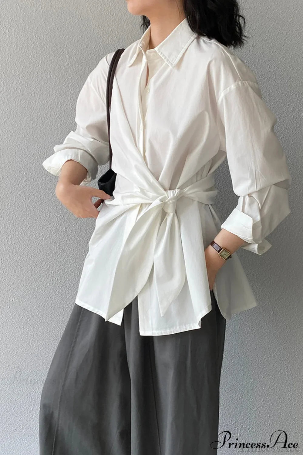 Waist Collared Mid-Length Office Blouse image 3