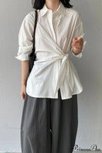 Waist Collared Mid-Length Office Blouse image 2