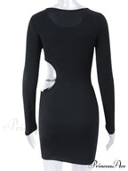 Waist Hollowed Black Long Sleeves Mini Dress image 4