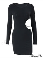 Waist Hollowed Black Long Sleeves Mini Dress image 3
