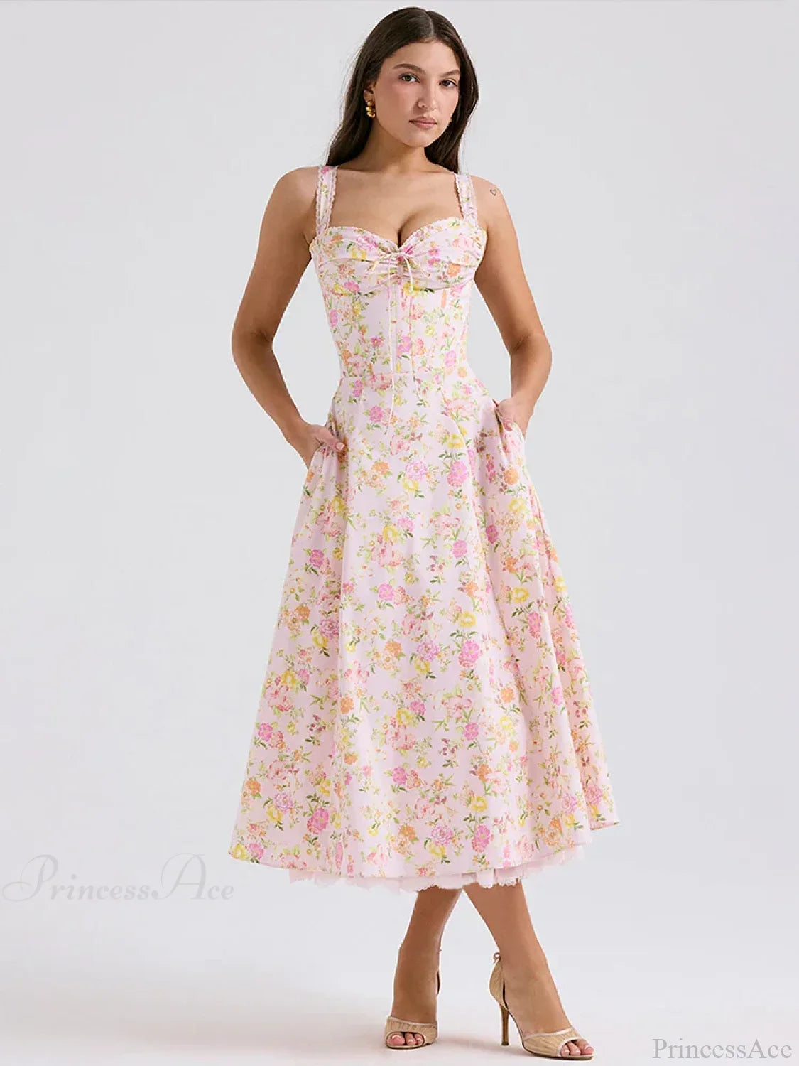 Waist Wrap Spaghetti Strap Print Floral Dress image 6