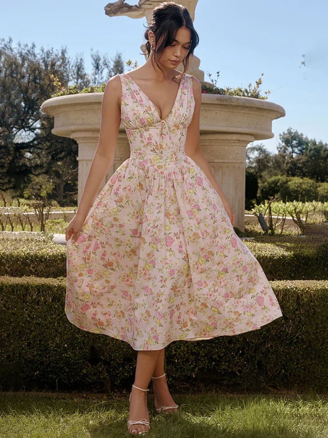 Waist Wrap Spaghetti Strap Print Floral Dress image 8