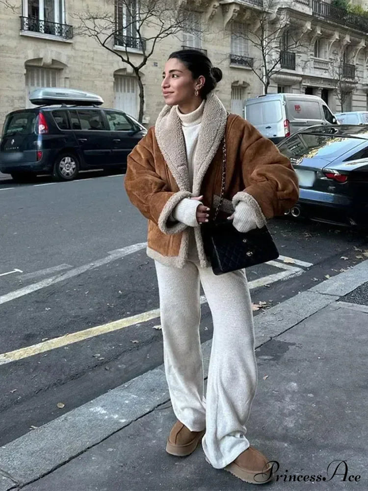 Warm Lamb Wool Casual Lapel Single-breasted Thickened Pocket Winter Stylish Coat image 4