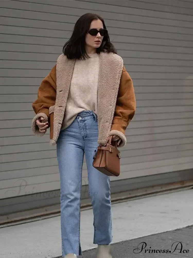 Warm Lamb Wool Casual Lapel Single-breasted Thickened Pocket Winter Stylish Coat image 3