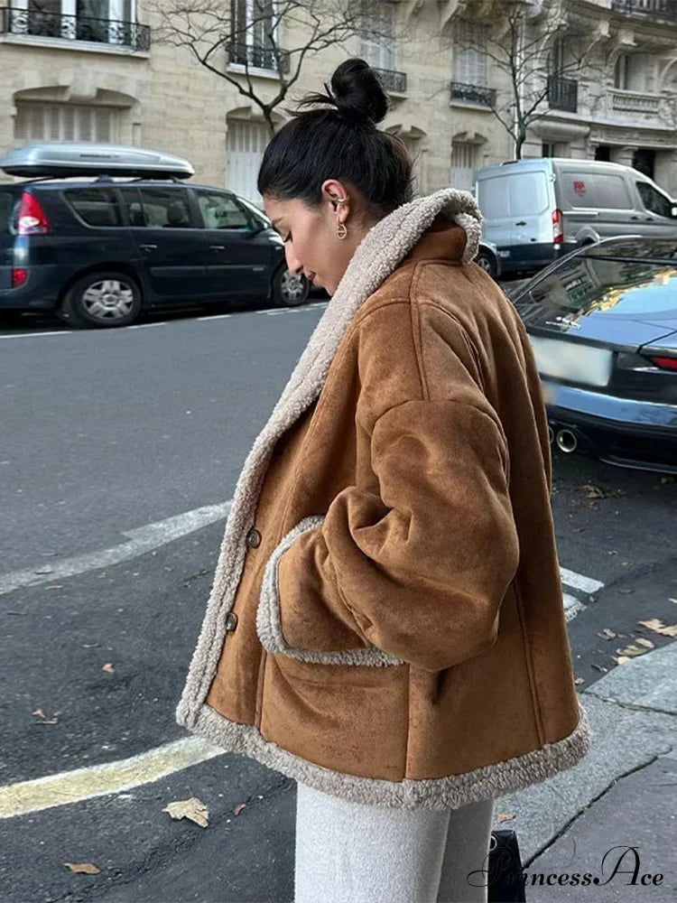 Warm Lamb Wool Casual Lapel Single-breasted Thickened Pocket Winter Stylish Coat image 5