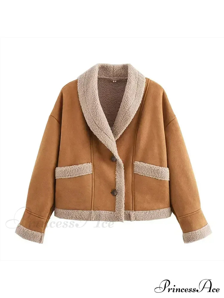 Warm Lamb Wool Casual Lapel Single-breasted Thickened Pocket Winter Stylish Coat image 6