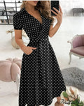 Warm-Season Retro Short-sleeved V-neck Gown Party Spring Patterned Fashion Belt image 4
