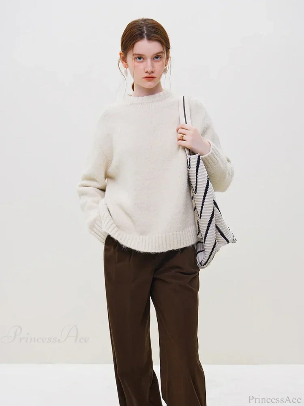 Warm Soft Waxy Round Neck Pullover Sweater image 2