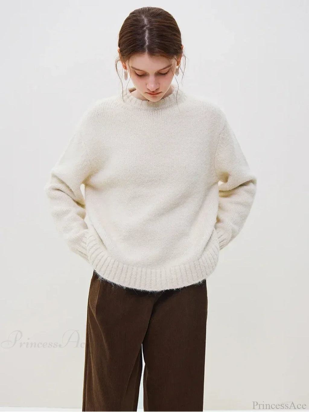 Warm Soft Waxy Round Neck Pullover Sweater image 9