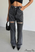 Washed Chain Distressed Straight Jeans image 4