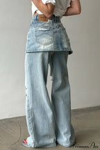 Washed Denim High Waisted Irregular Wide Leg Jeans image 6