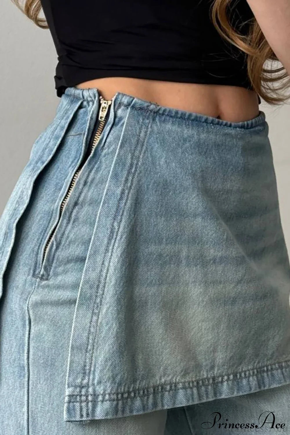 Washed Denim High Waisted Irregular Wide Leg Jeans image 4