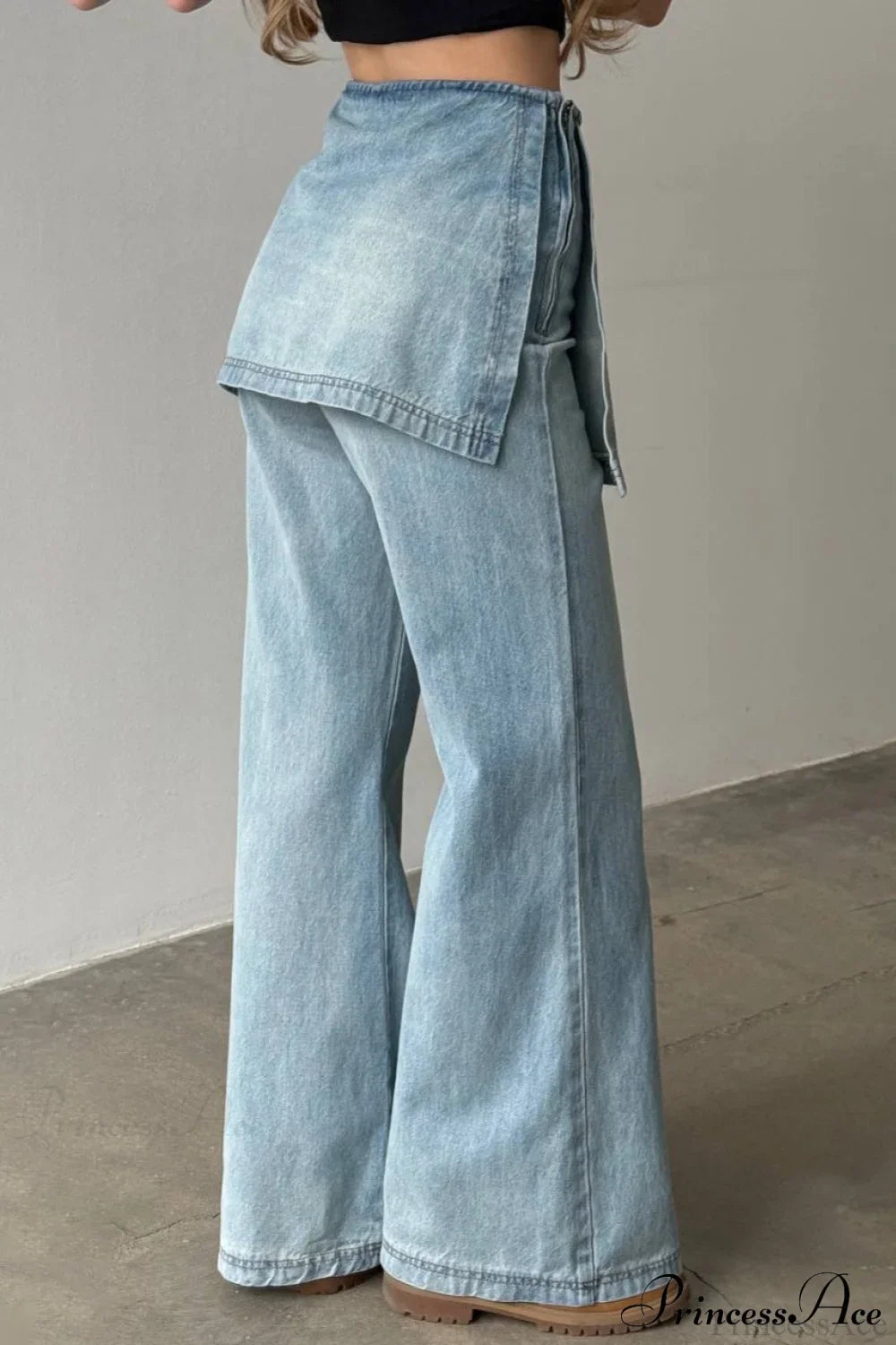 Washed Denim High Waisted Irregular Wide Leg Jeans image 2