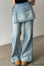 Washed Denim High Waisted Irregular Wide Leg Jeans image 1