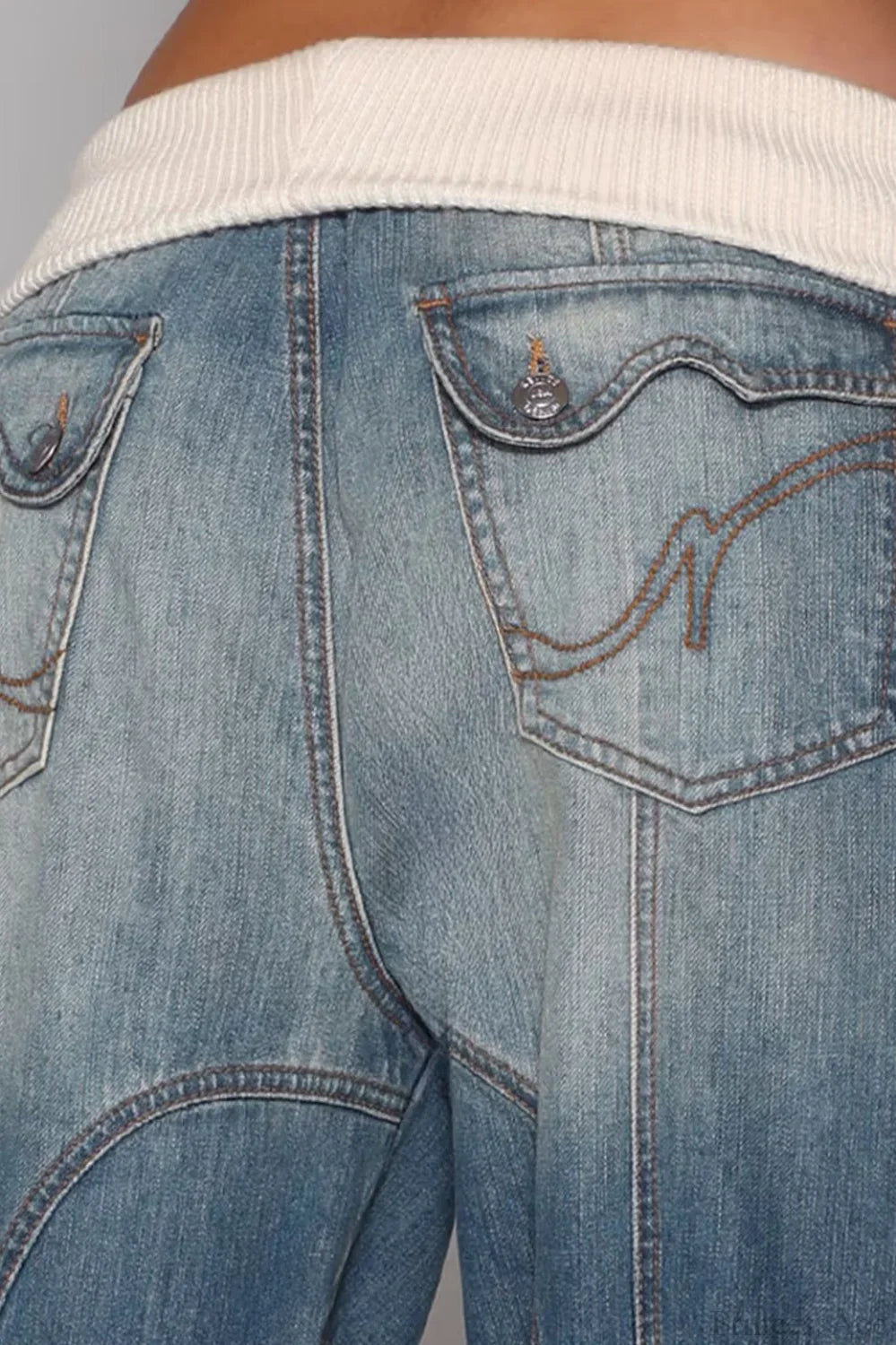 Washed Distressed Sporty Waist Wide Leg Jeans image 3