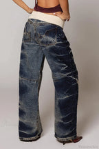 Washed Distressed Sporty Waist Wide Leg Jeans image 6