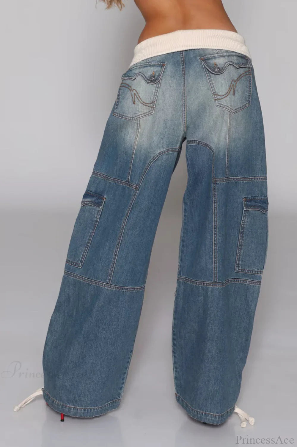 Washed Distressed Sporty Waist Wide Leg Jeans image 2
