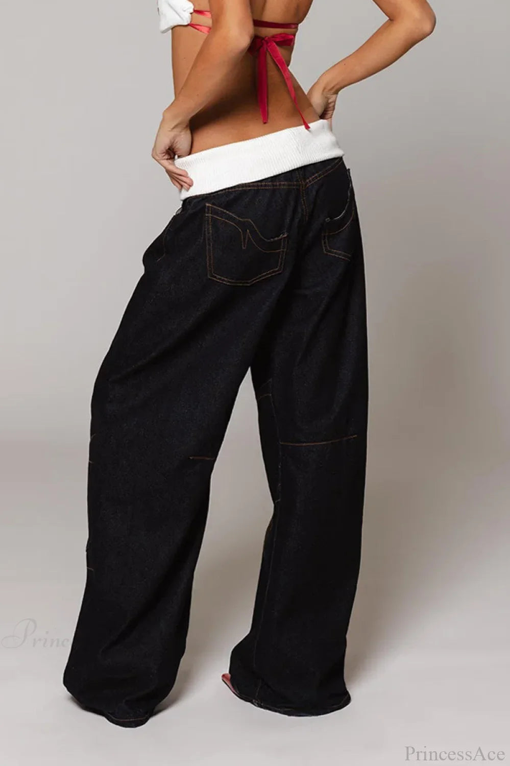Washed Distressed Sporty Waist Wide Leg Jeans image 8