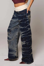 Washed Distressed Sporty Waist Wide Leg Jeans image 5